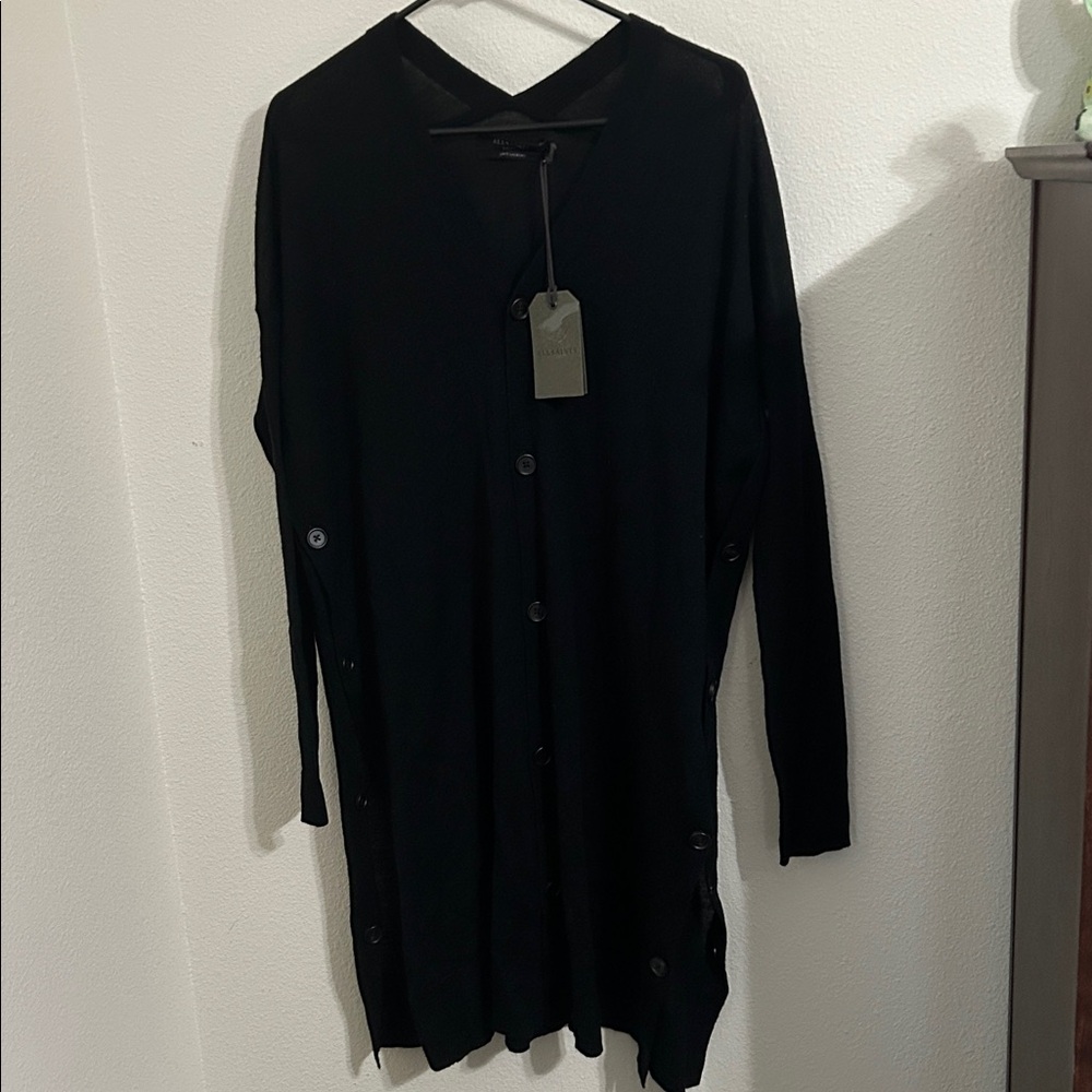 ALL-SAINTS MORI MERINO WOOL LONG CARDIGAN SWEATER BLACK SIZE MEDIUM NEW - Picture 9 of 14